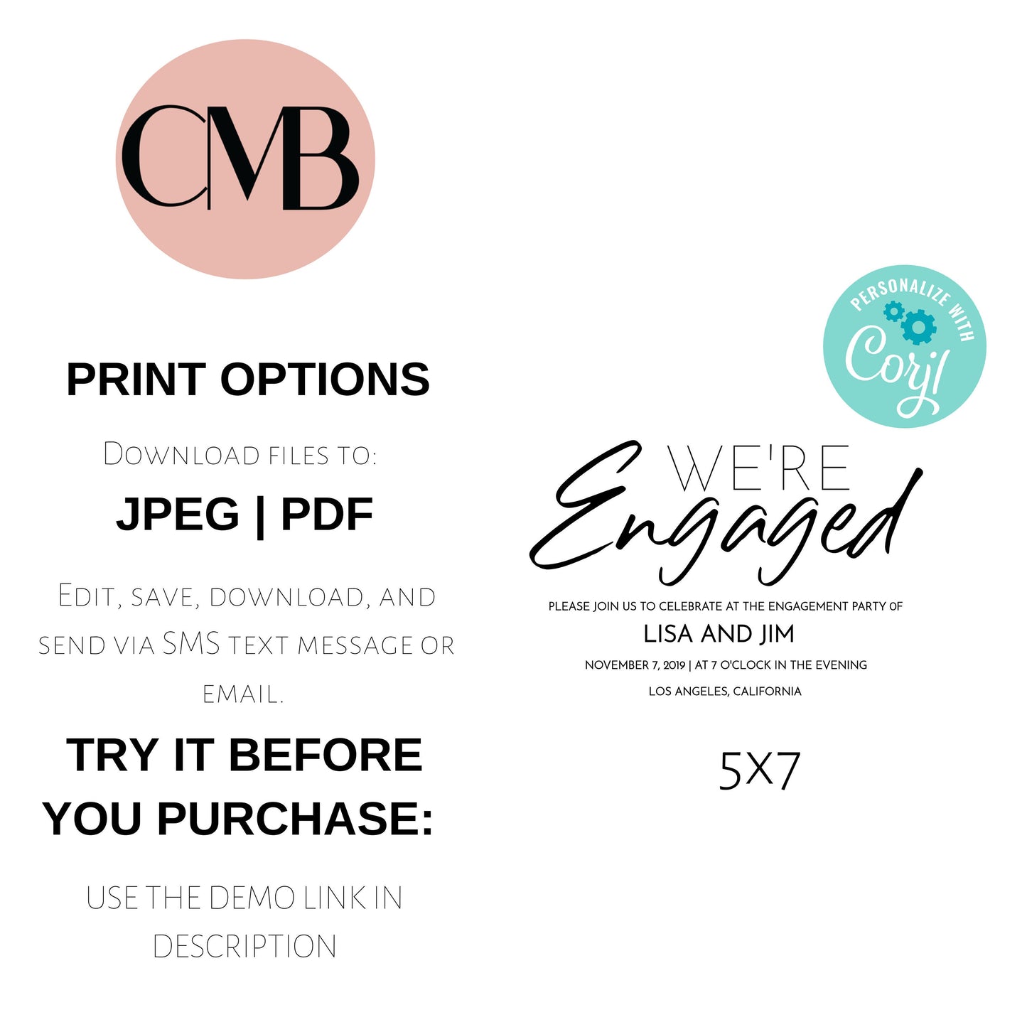 Instant Download Engagement Party Invitation | We are Engaged | Editable Engagement Invitation