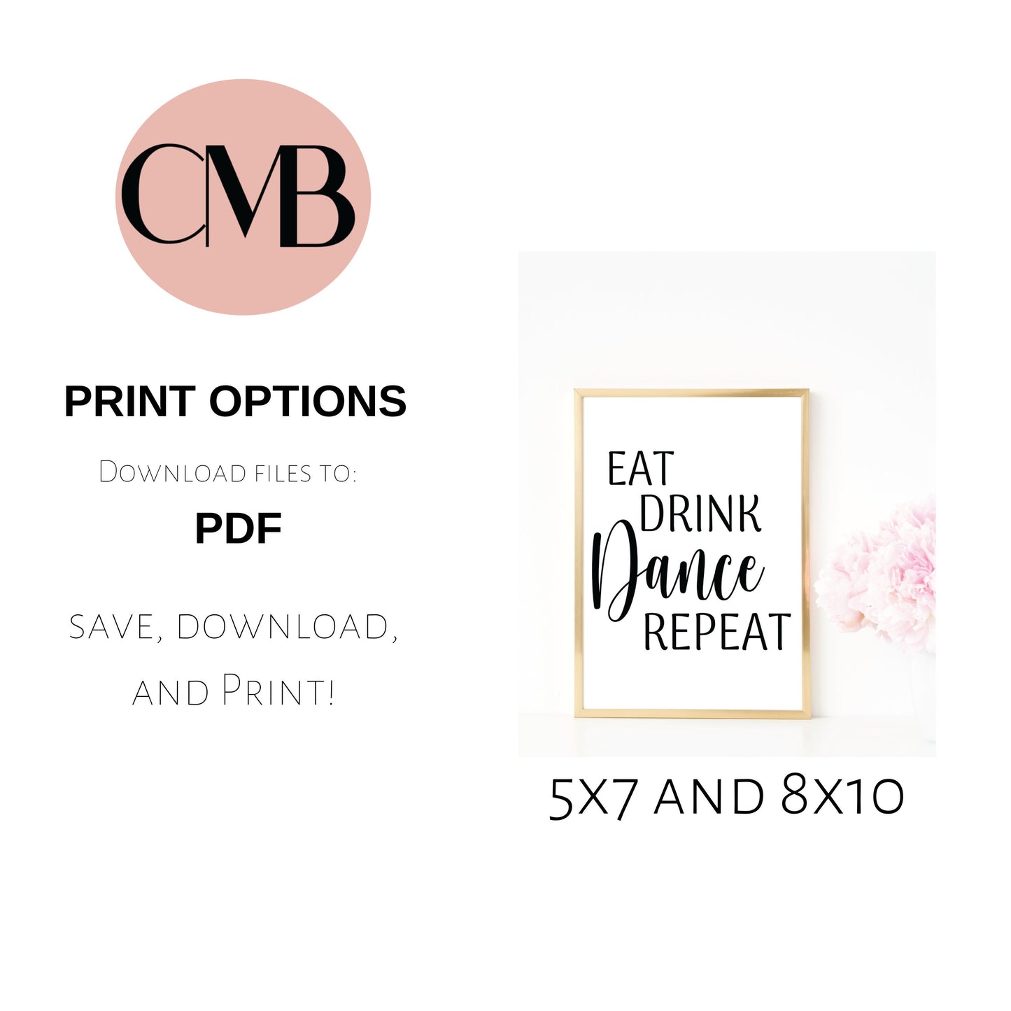 Party Decoration Instant Download Sign | Eat, Drink, Dance, Repeat | Bar and Dance Floor Sign