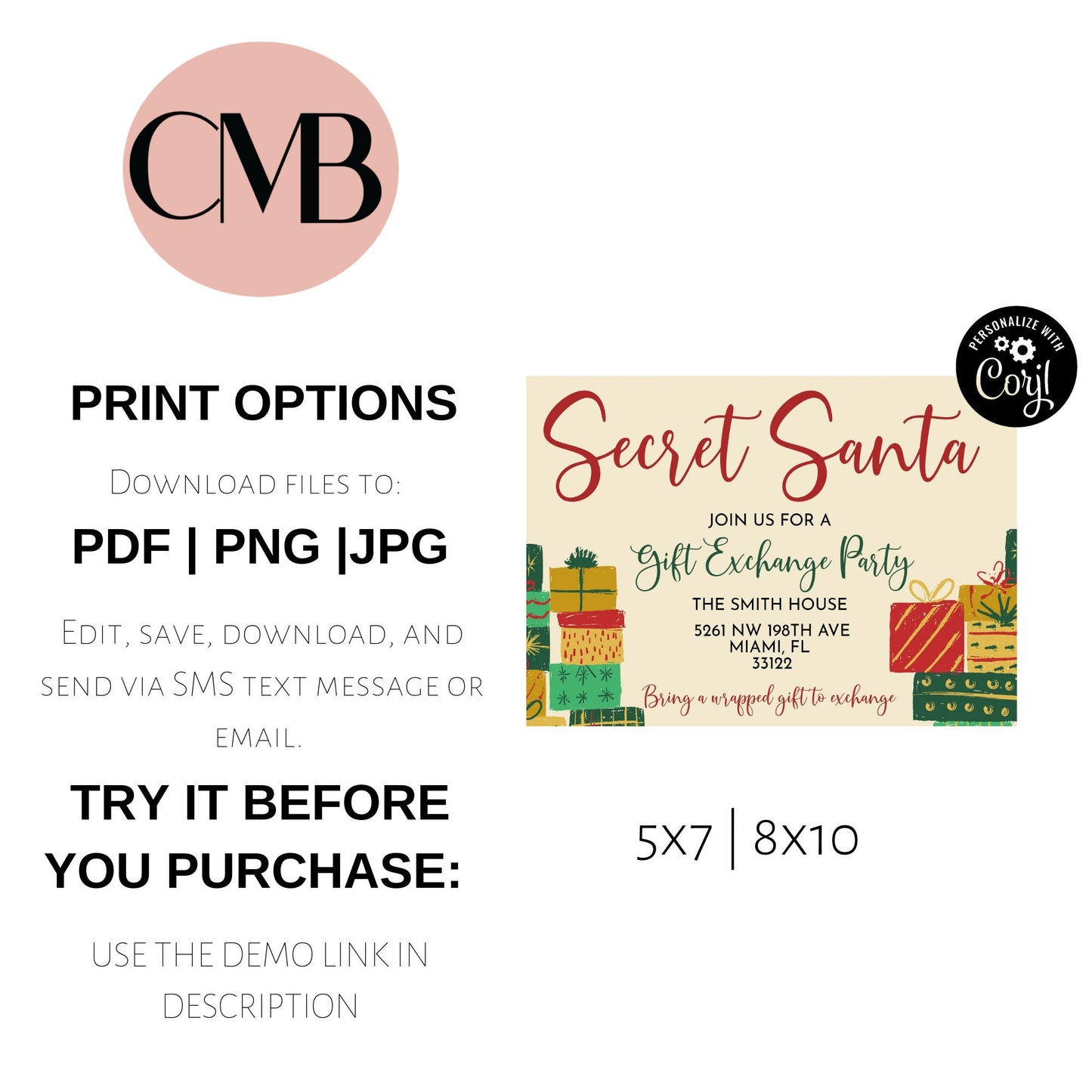 Christmas Secret Santa | Gift Exchange Party Invitation | Editable Invite