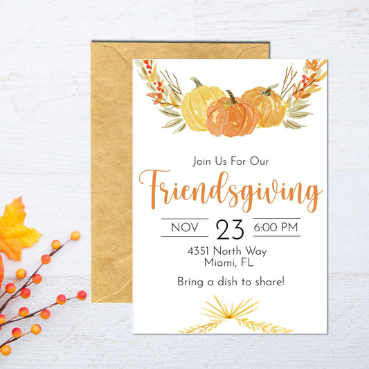 Thanksgiving Dinner Editable Invite | Friendsgiving Invitation | Friends Potluck