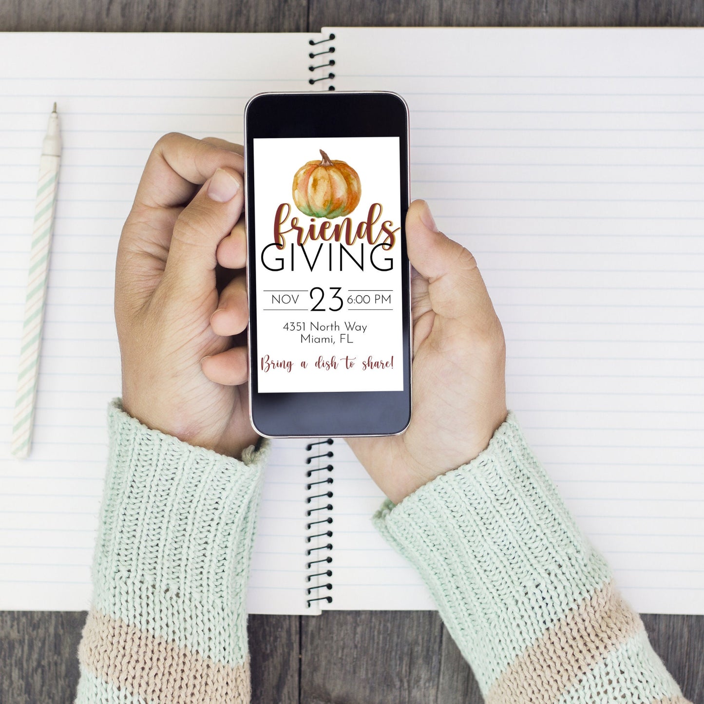 Thanksgiving with Friends Mobile | Friendsgiving Invitation | Potluck Invite | Editable Cell Phone Invitation