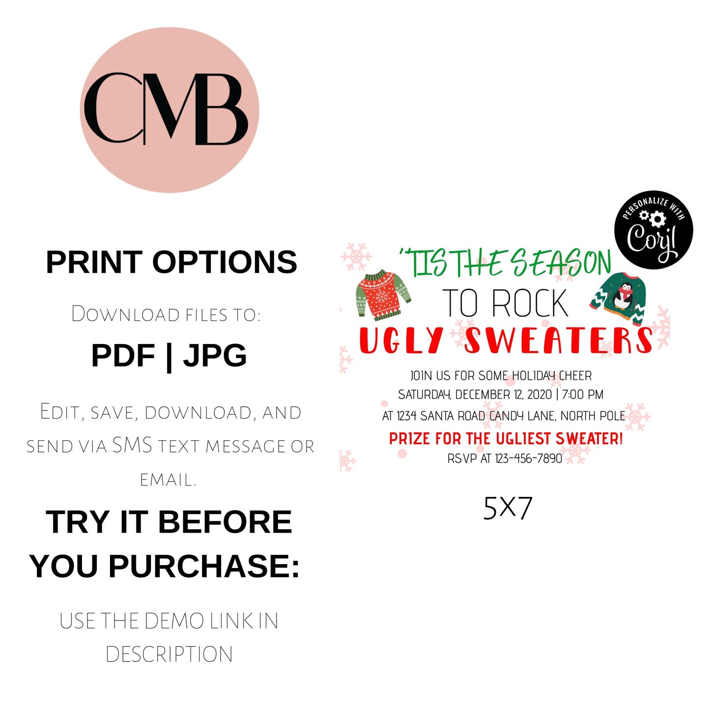 Christmas Ugly Sweater Party Invitation | Holiday Editable Invite
