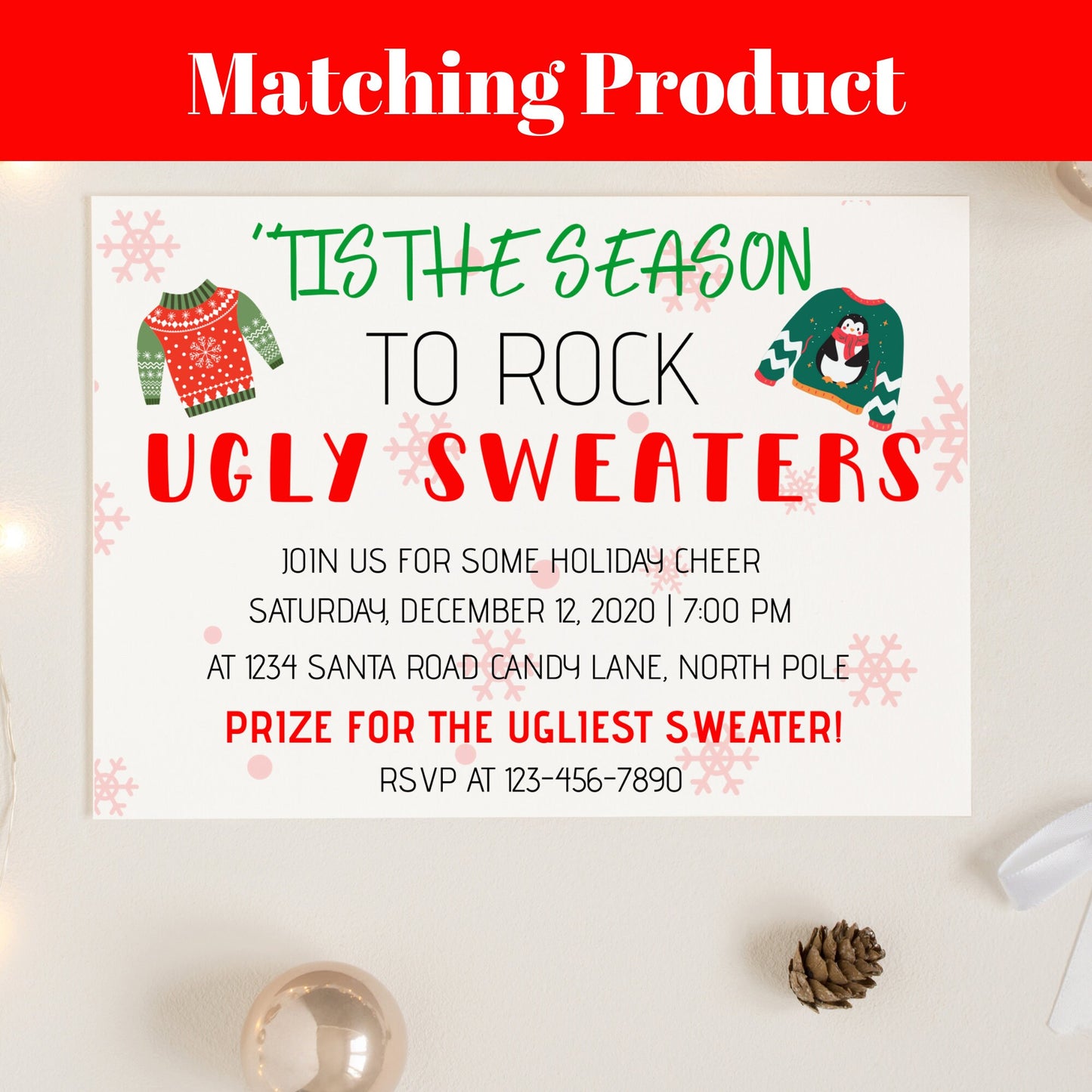 Christmas Ugly Sweater Party Mobile Invitation | Holiday Editable Invite