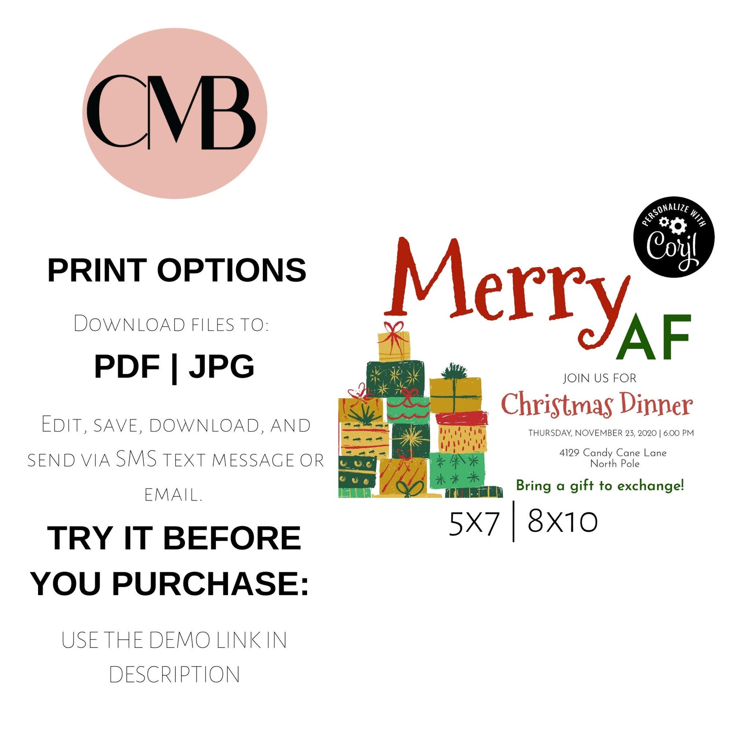 Merry AF Christmas Party Invitation | Gift Exchange Party Invitation | Editable Invite