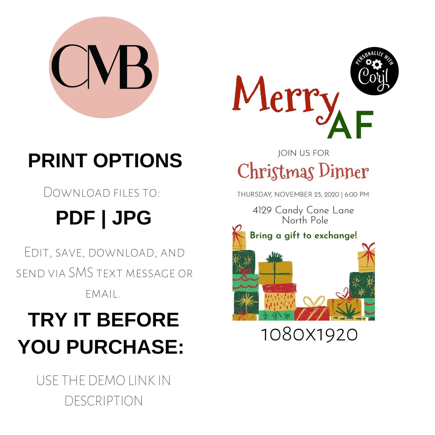 Merry AF Mobile Christmas Party Invitation | Gift Exchange Party Invitation | Editable Invite