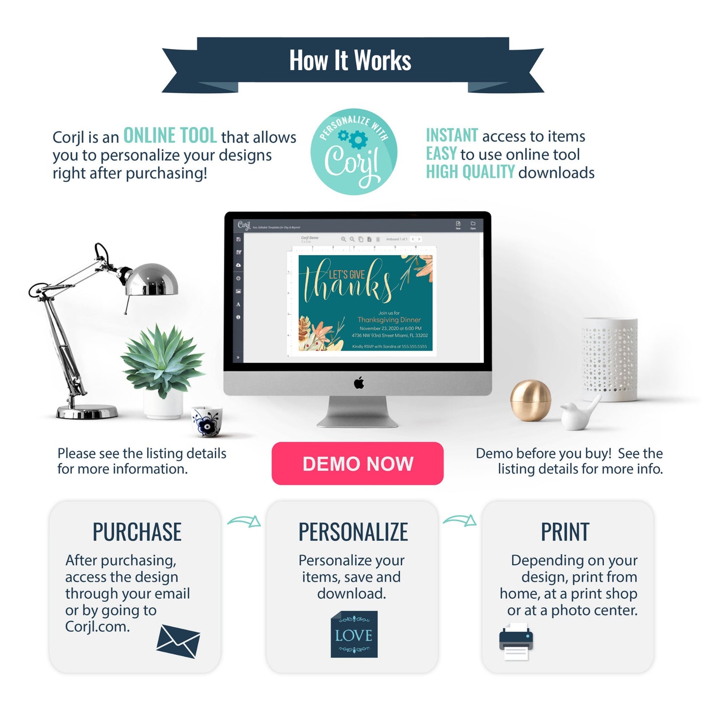 Let's Give Thanks | Thanksgiving Dinner Invite | Editable Invitation