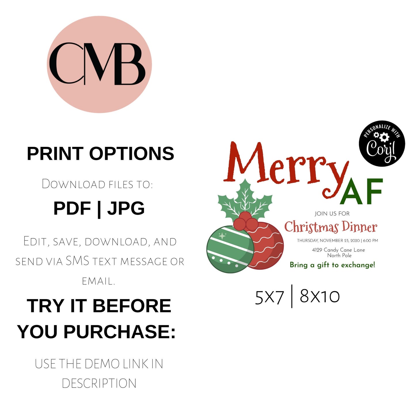 Merry AF Christmas Ornament Invite | Gift Exchange Party Invitation | Editable Invite