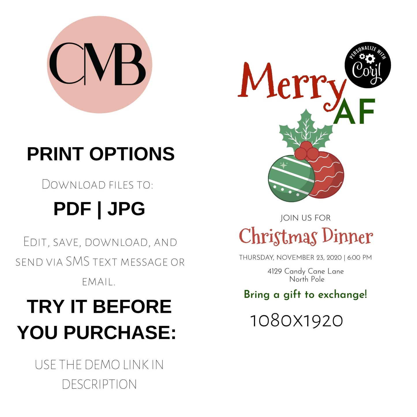 Merry AF Mobile Christmas Ornament Invitation | Gift Exchange Party Invitation | Editable Ecard Invite