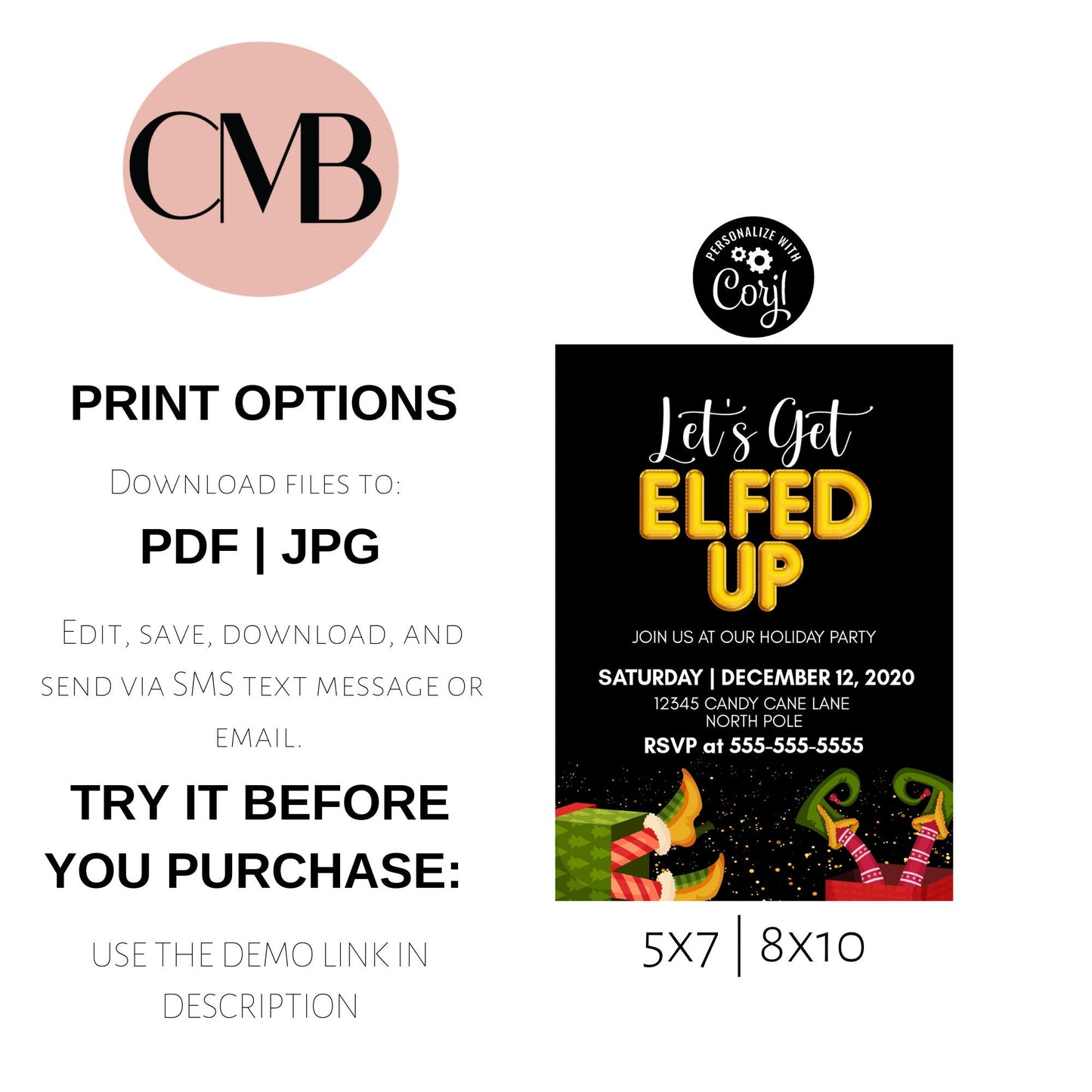 Let's Get Elfed Up Christmas Party Invite | Adult Holiday Party Electronic Invitation | Editable Ecard Invite