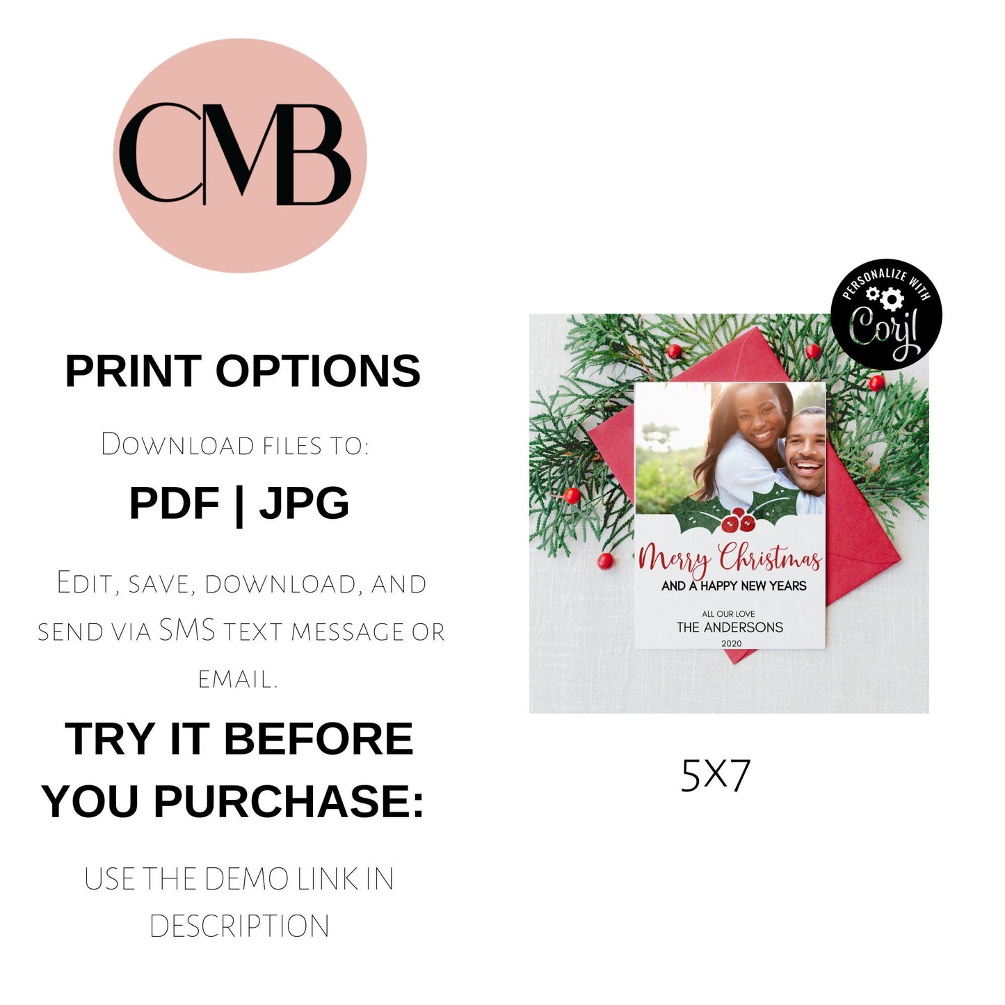 Christmas Family Photo Card | Holiday Card | Happy New Year | Editable Card Template