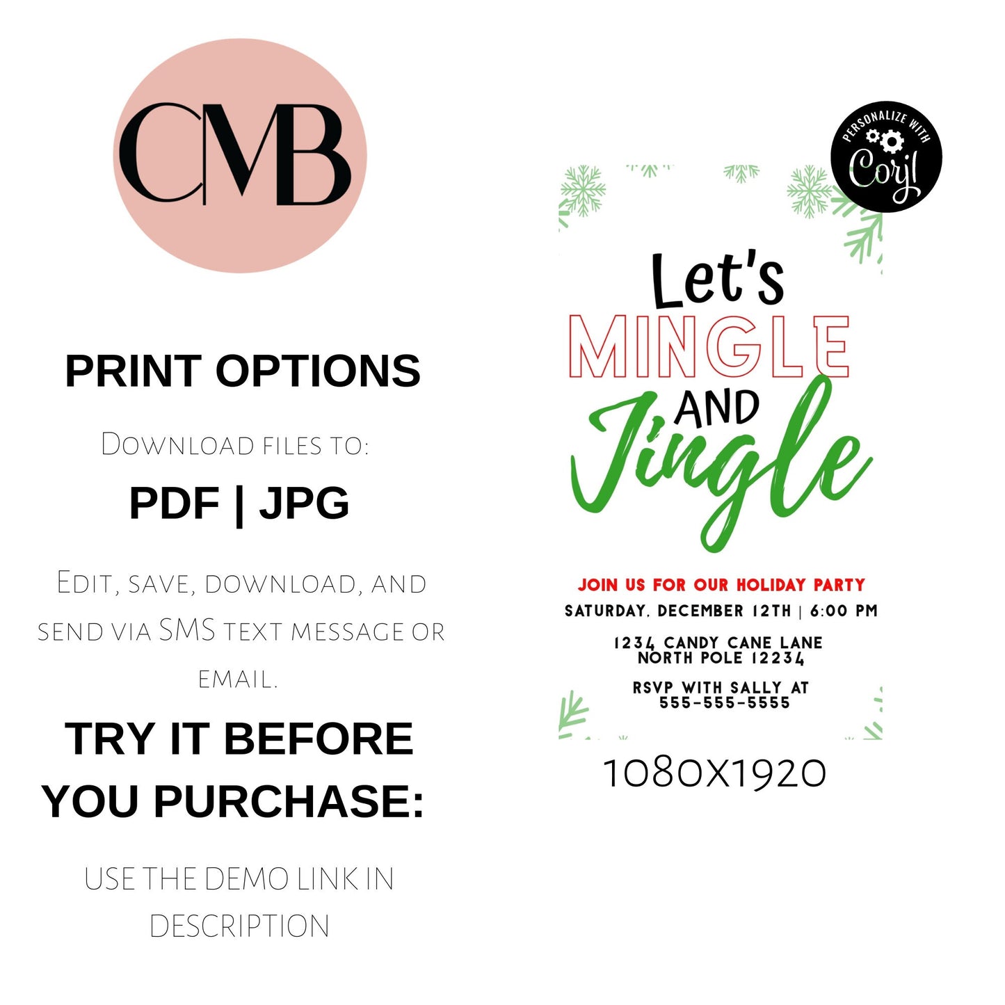 Let's Mingle and Jingle Mobile Christmas Invite | Adult Holiday Party Electronic Invitation | Editable Ecard Invite