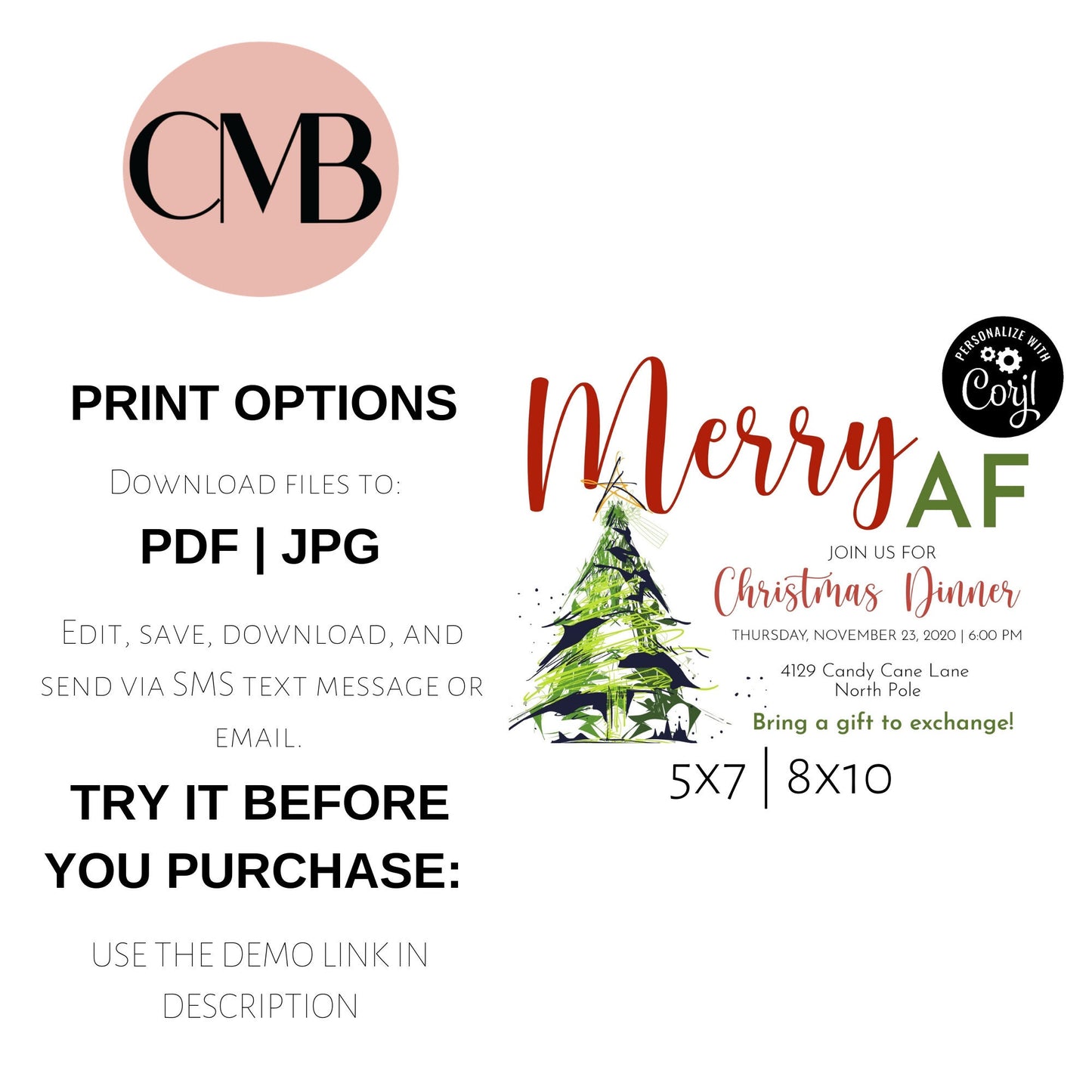 Merry AF Christmas Tree Party Invite | Gift Exchange Party Invitation | Editable Invite