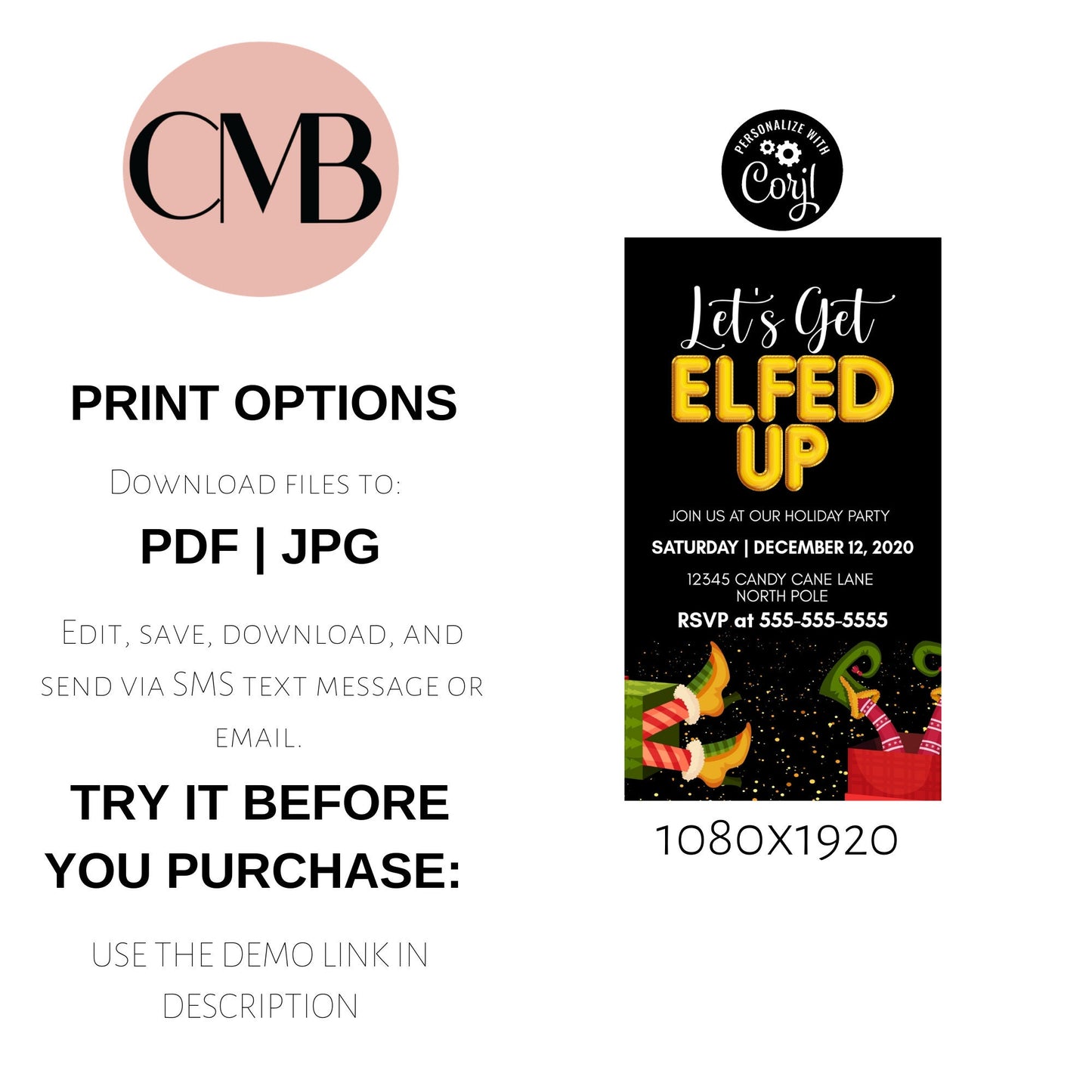 Let's Get Elfed Up Mobile Christmas Party Invite | Adult Holiday Party Electronic Invitation | Editable Ecard Invite