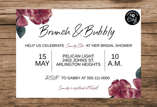 Bridal Shower Invite | Brunch and Bubbly | Editable Instant Download