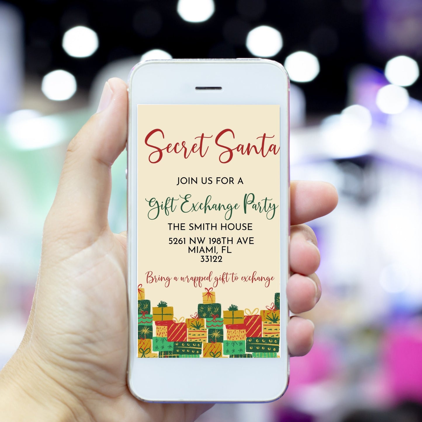 Christmas Secret Santa Mobile Invite | Gift Exchange Party Invitation | Editable Invite