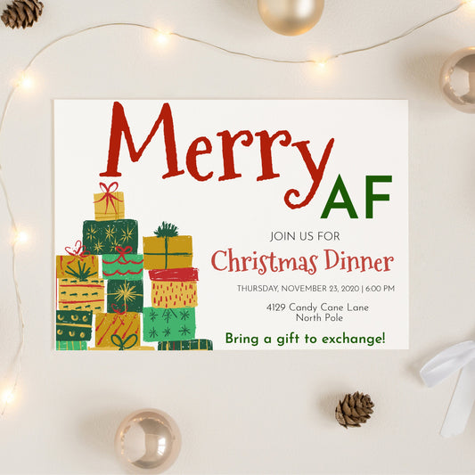 Merry AF Christmas Party Invitation | Gift Exchange Party Invitation | Editable Invite