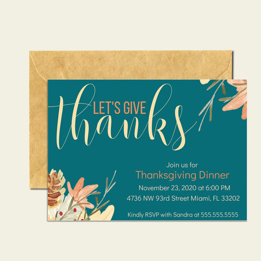 Let's Give Thanks | Thanksgiving Dinner Invite | Editable Invitation