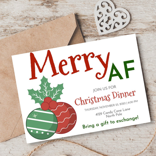 Merry AF Christmas Ornament Invite | Gift Exchange Party Invitation | Editable Invite