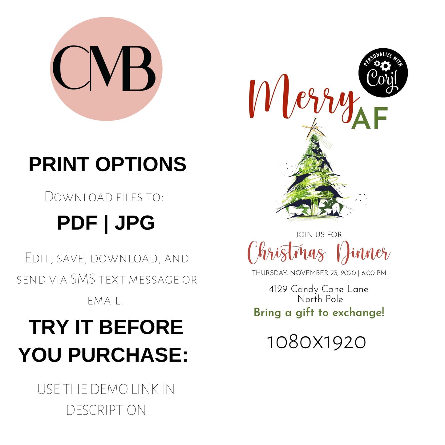 Merry AF Mobile Christmas Tree Invitation | Gift Exchange Party Invitation | Editable Ecard Invite