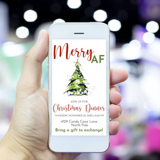 Merry AF Mobile Christmas Tree Invitation | Gift Exchange Party Invitation | Editable Ecard Invite