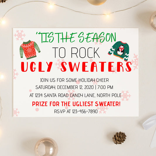 Christmas Ugly Sweater Party Invitation | Holiday Editable Invite