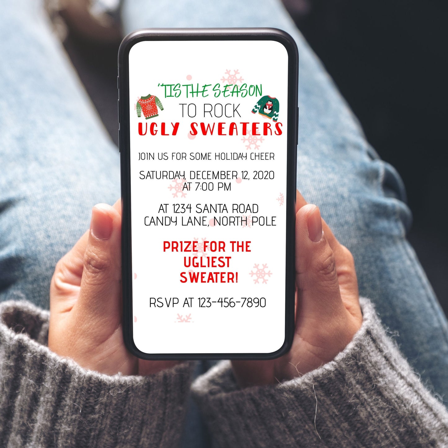 Christmas Ugly Sweater Party Mobile Invitation | Holiday Editable Invite