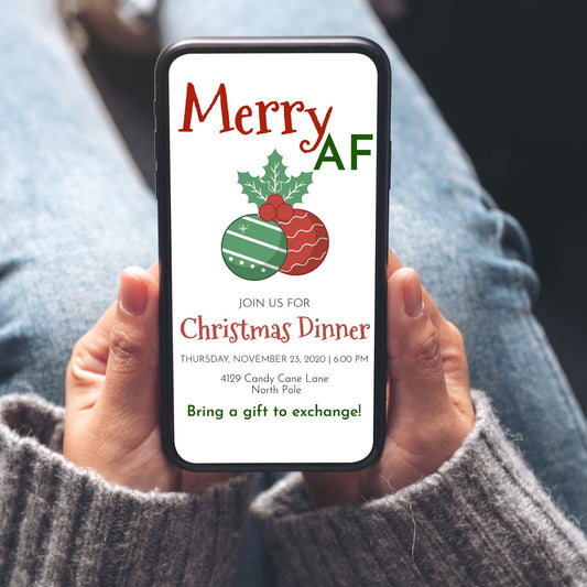 Merry AF Mobile Christmas Ornament Invitation | Gift Exchange Party Invitation | Editable Ecard Invite