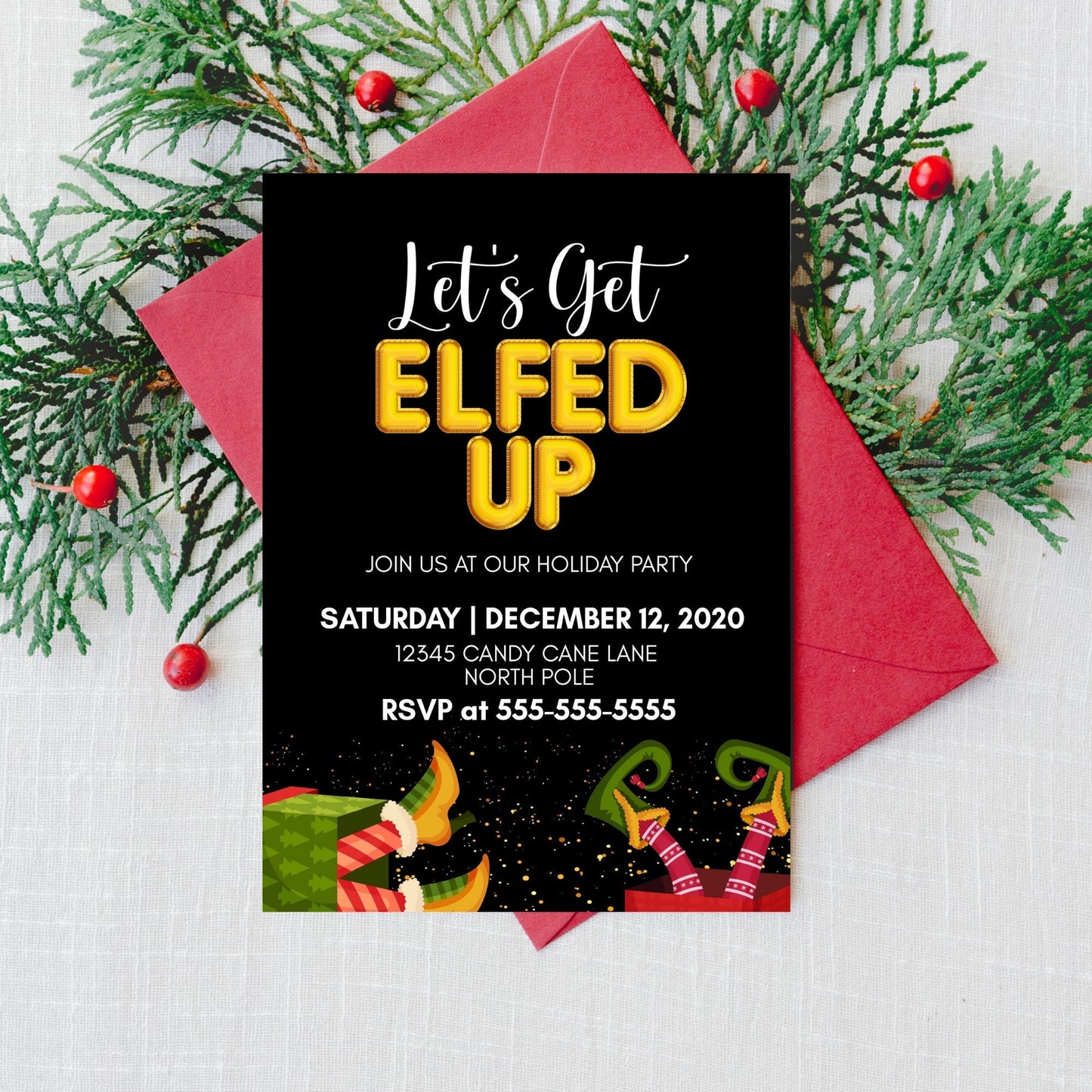 Let's Get Elfed Up Christmas Party Invite | Adult Holiday Party Electronic Invitation | Editable Ecard Invite