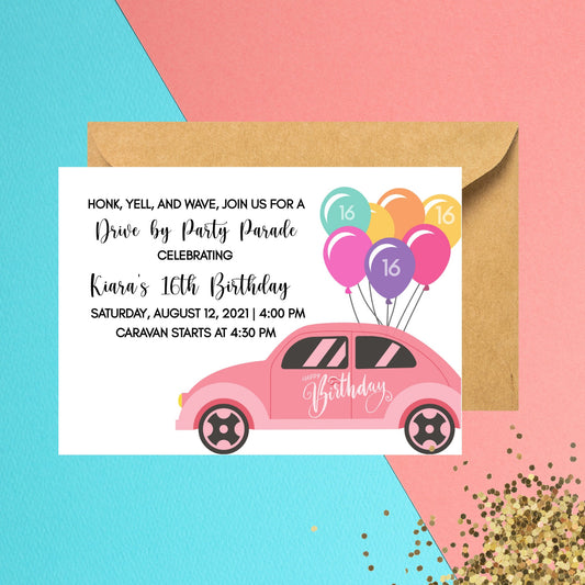 Birthday Party Invitation | Editable Drive By Birthday Parade Invite | Honk, Wave and Yell